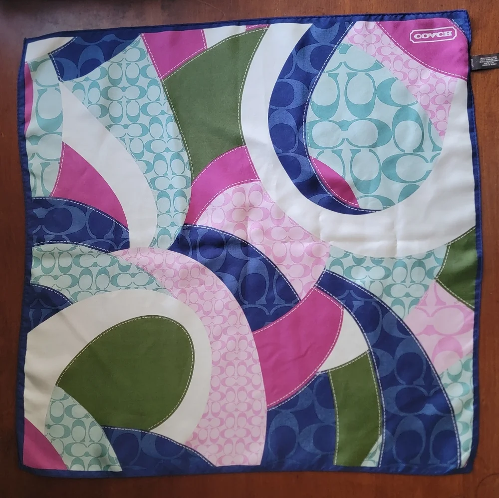 Coach Multicolor Geometric Print 100% Silk Scarf Y2K - Picture 7 of 9